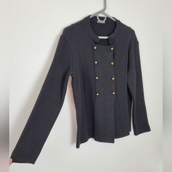 Carine Paris 100% Wool Sweater Black Military Gothic Victorian Size 3 Medium - Picture 7 of 13